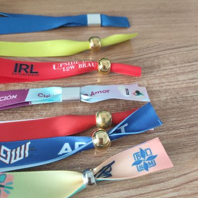 Braceletes de tecido de fita em verde ID Pulseiras de poliéster para eventos e festivais
