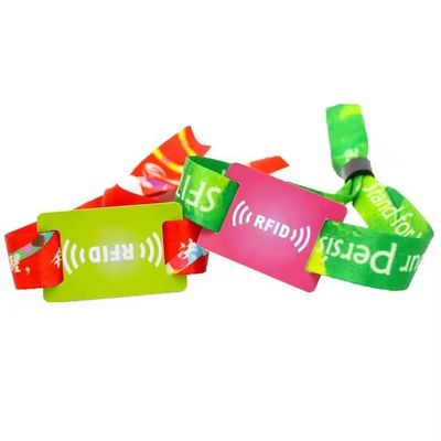 350*15mm Tamanho normal RFID pulseiras Tecido de cetim com logotipo personalizado e impressão de texto