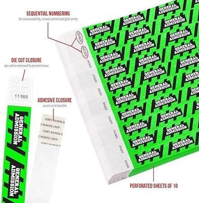 Pulseiras impermeáveis Tyvek para eventos Pulseiras de papel confortáveis e resistentes a lágrimas
