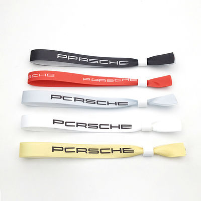 Red RFID Chip Custom Logo Impressão Satin Fabric Pulseiras para Eventos Festival Party