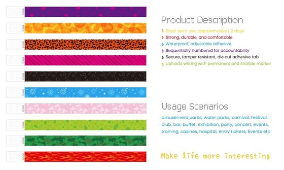 Pulseira de papel Tyvek para decoração de férias em várias cores e desenhos