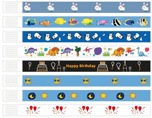 Pulseiras de papel Tyvek para design personalizado de Dinossauros Coelhos Balões e Mais