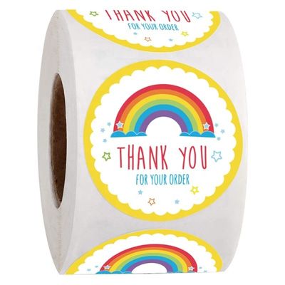 Adesivo personalizado resistente ao óleo Arco-íris bonito Obrigado Adesivo para decoração de presente