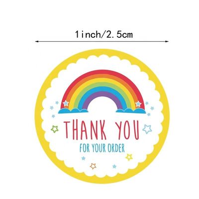 Adesivo personalizado resistente ao óleo Arco-íris bonito Obrigado Adesivo para decoração de presente