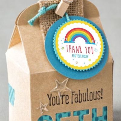 Adesivo personalizado resistente ao óleo Arco-íris bonito Obrigado Adesivo para decoração de presente