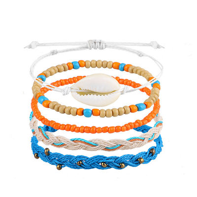 Bracelete de fios de cera de cor mista de madeira de boémia Daisy de girassol de tartaruga Bracelete de concha