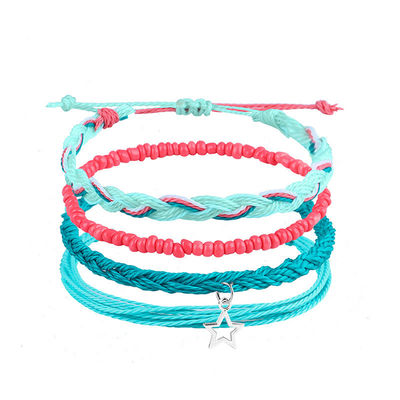 Bracelete de fios de cera de cor mista de madeira de boémia Daisy de girassol de tartaruga Bracelete de concha