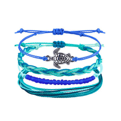 Bracelete de fios de cera de cor mista de madeira de boémia Daisy de girassol de tartaruga Bracelete de concha