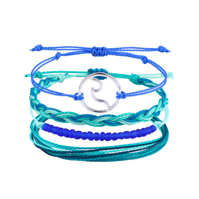Bracelete de fios de cera de cor mista de madeira de boémia Daisy de girassol de tartaruga Bracelete de concha