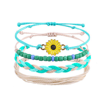 Colourful 16 8CM Wax Thread Braided Rice Bead Bracelet para Mulheres Design artesanal